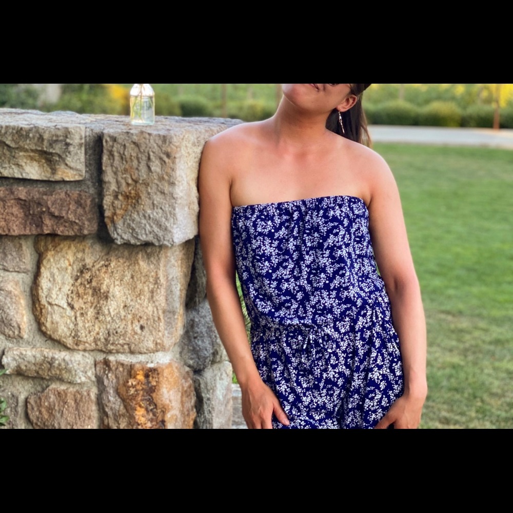 Express floral strapless jumpsuit